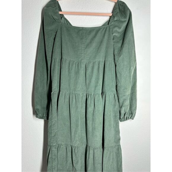 ASOS Design Tiered Cord Babydoll Dress Midi Smock Khaki Size 6 See Description - Picture 3 of 16